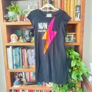 Nununu Black Graphic T-Shirt Dress with Lightning Bolt